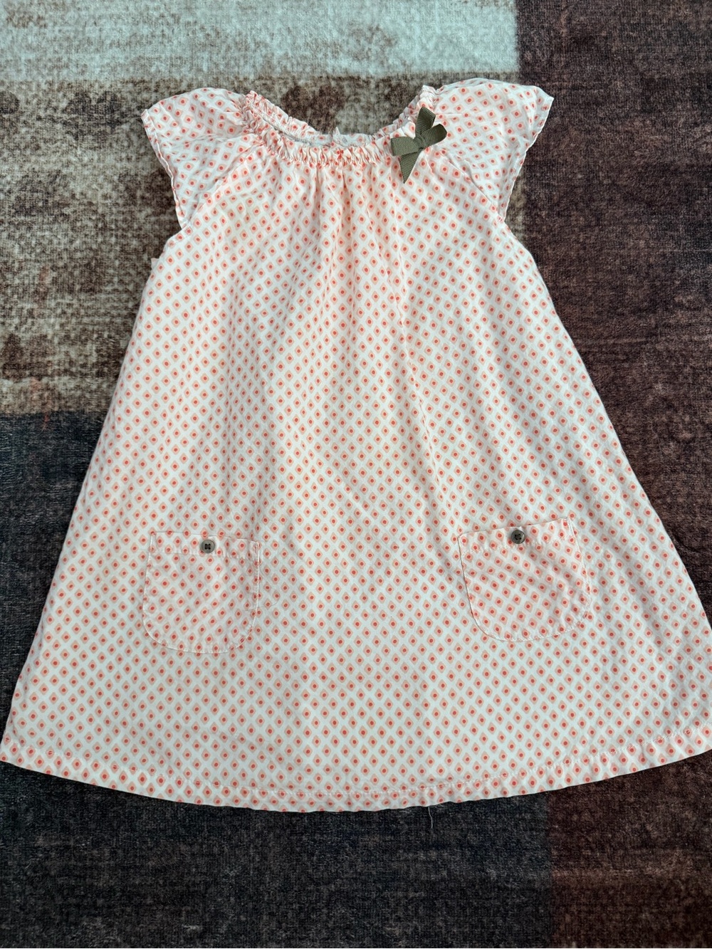 Carter's Pink and White Printed Cotton Dress with Bow Accent
